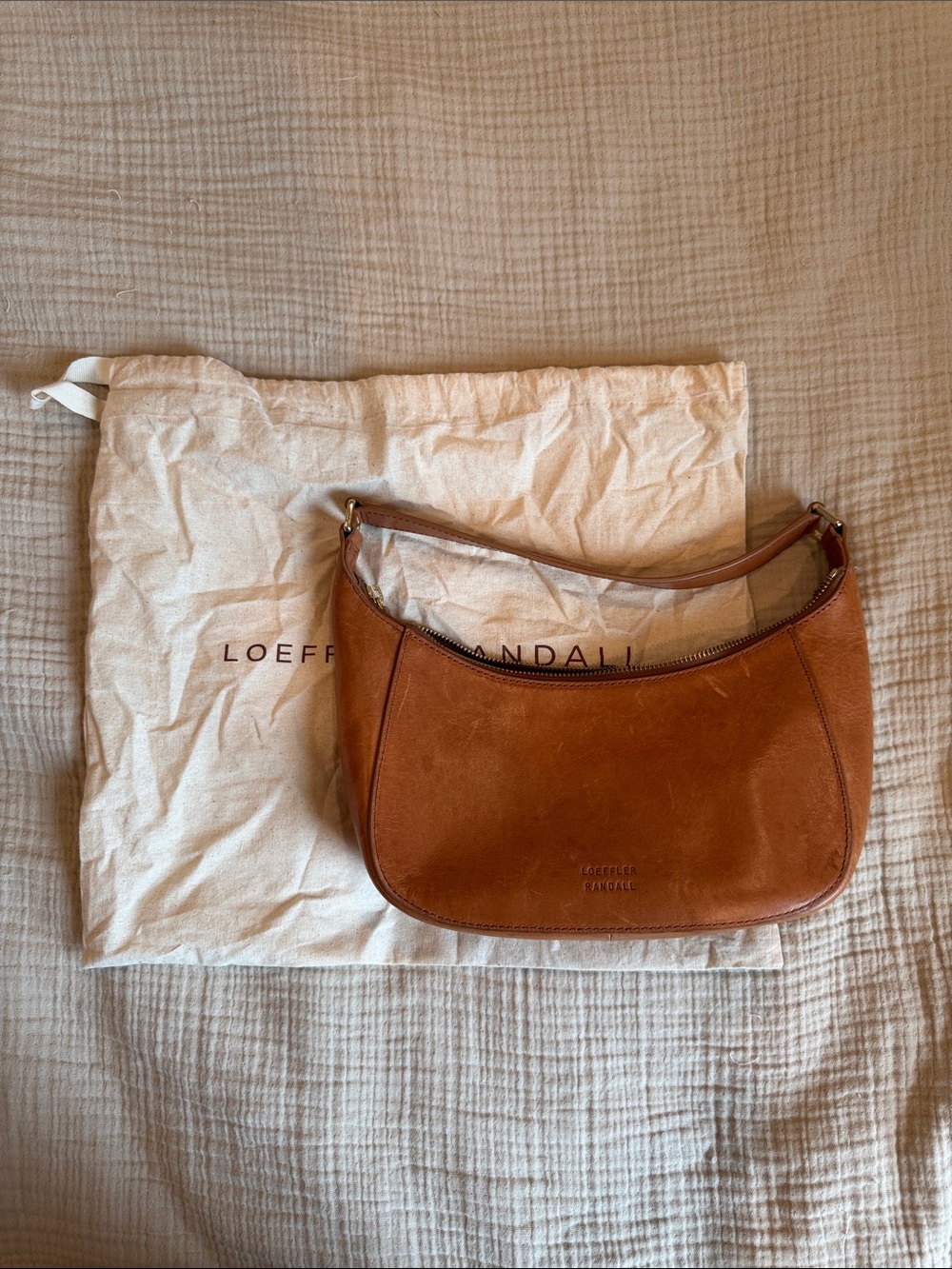 Loeffler Randall Cognac Leather Crescent Shoulder Bag
